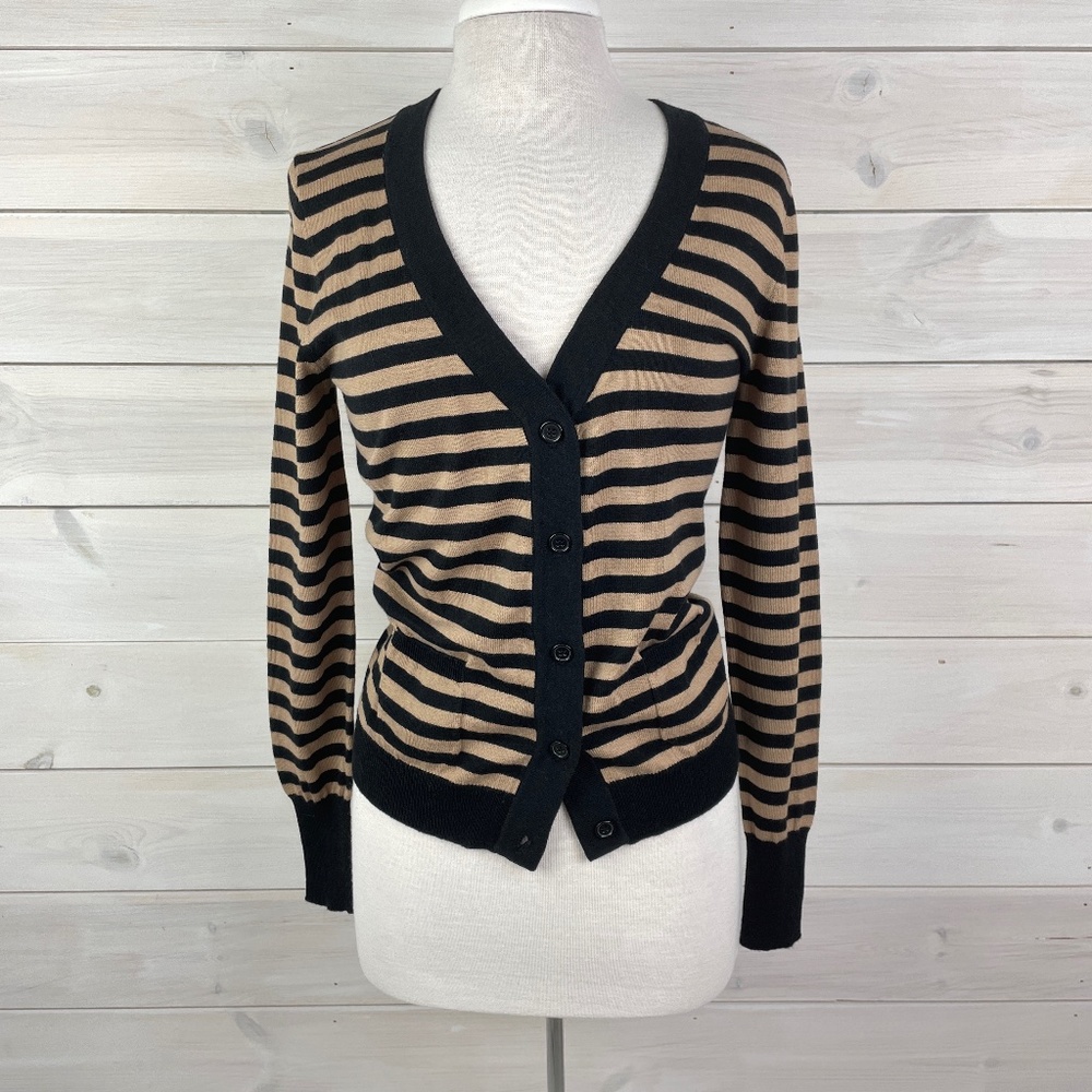 Willi Smith brown and black striped long sleeve cardigan sweater